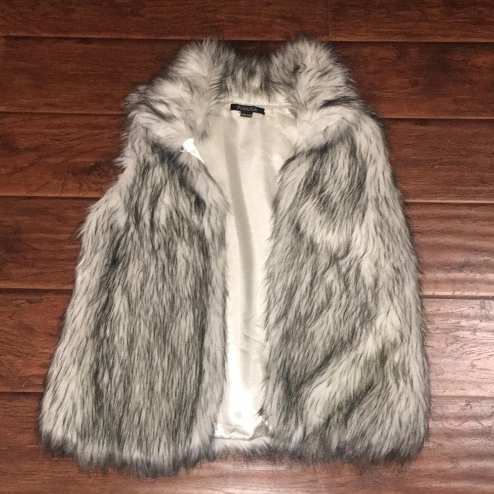 White and black fur vest